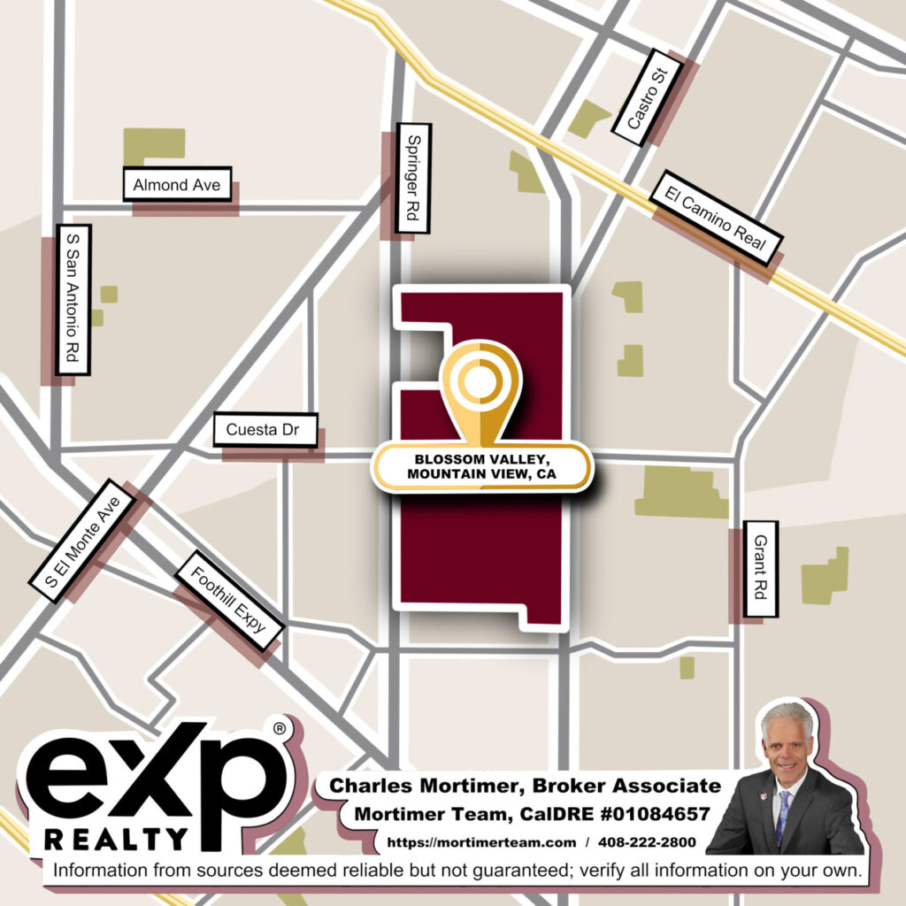 Custom map image of the Homes for Sale in Blossom Valley Mountain View CA community guide
