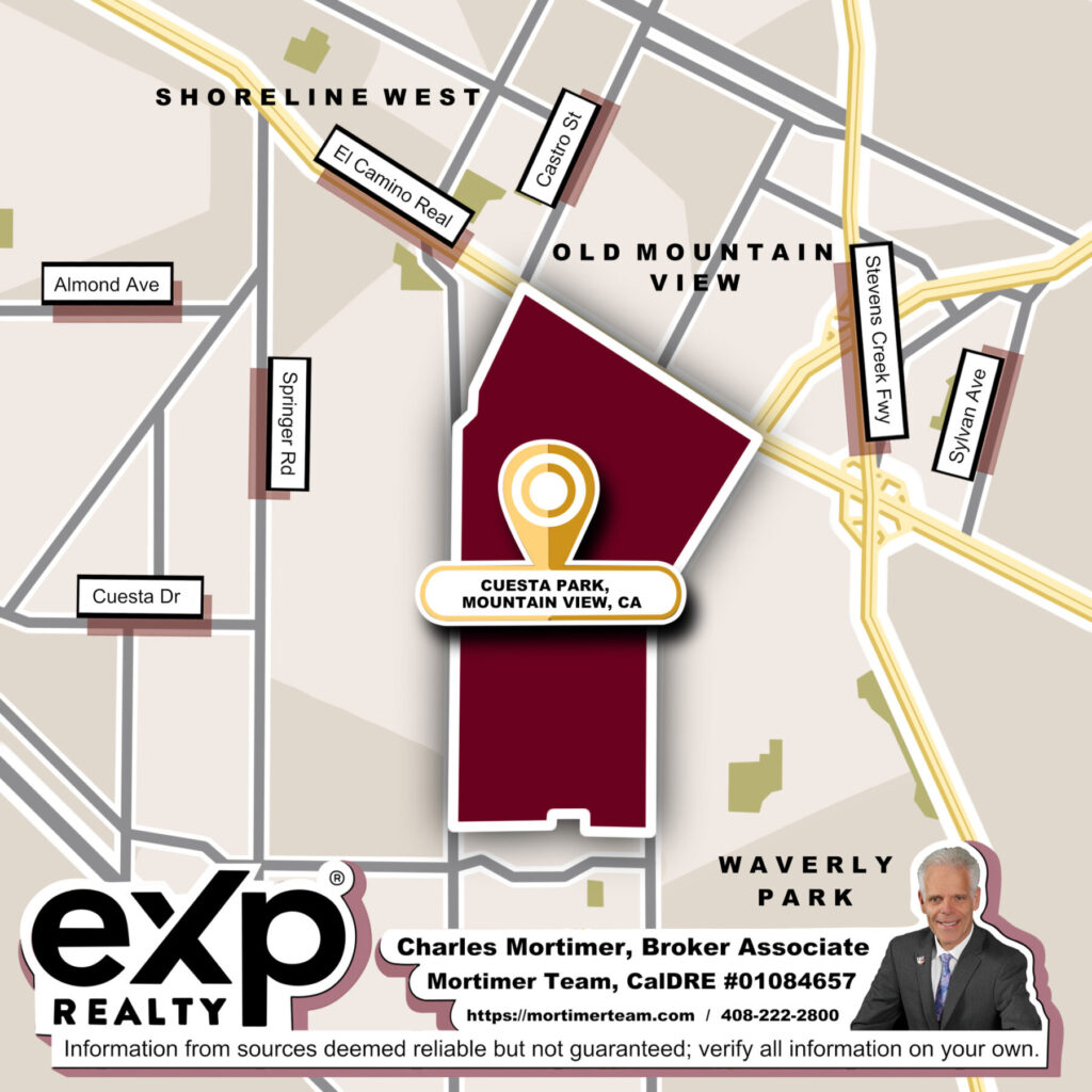 Custom map image of the Homes for Sale in Cuesta Park Mountain View CA community guide