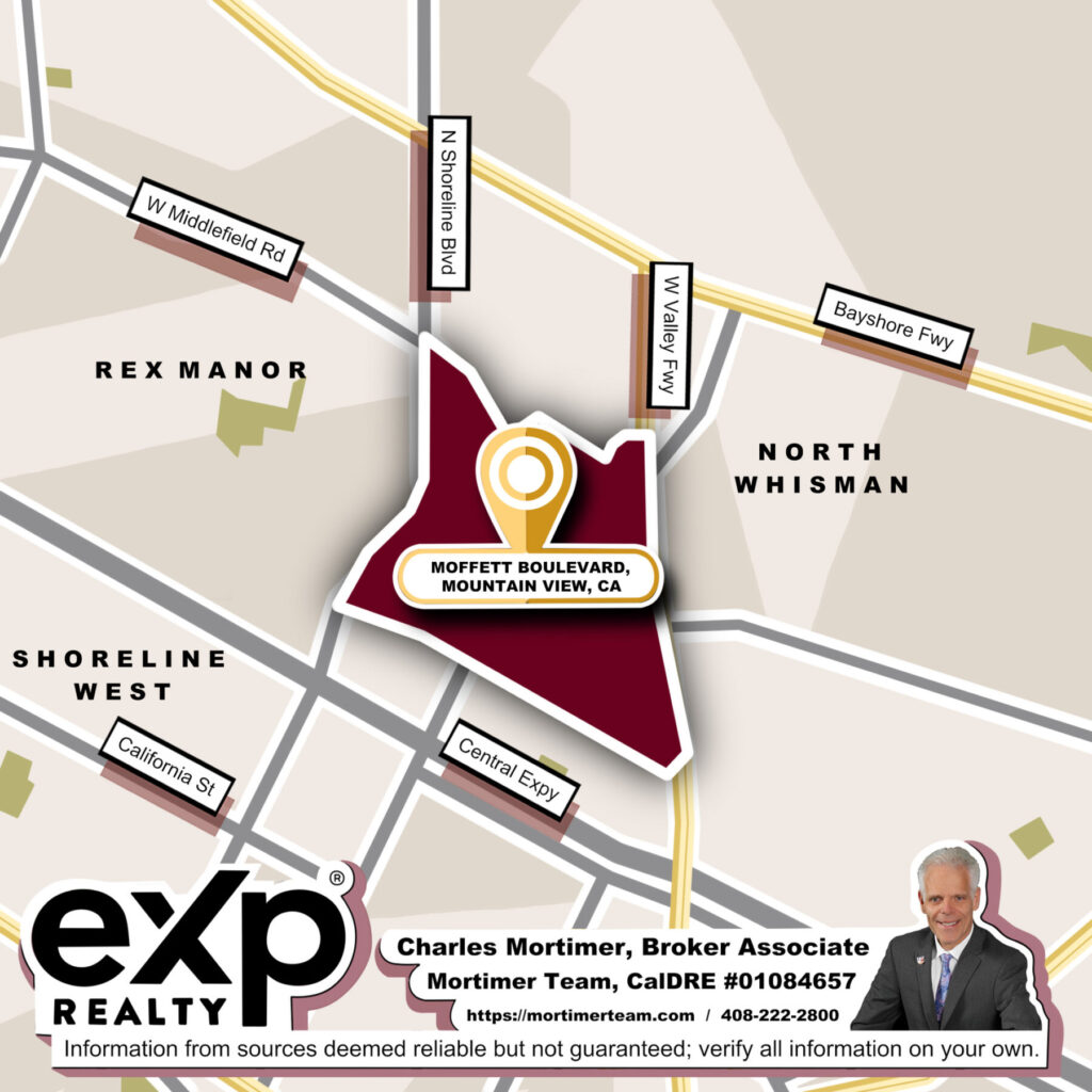 Custom map image of the Homes for Sale in Moffett Boulevard Mountain View CA community guide