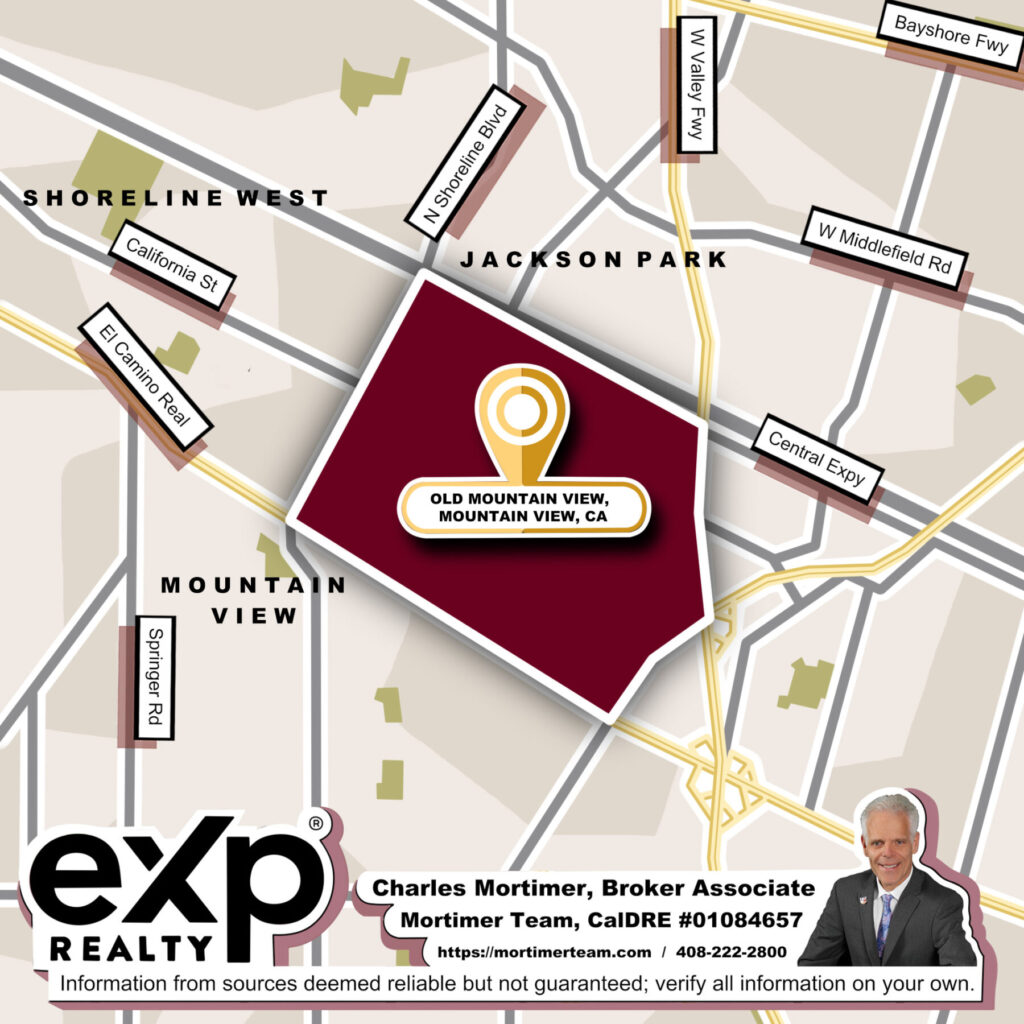 Custom map image of the Homes for Sale in Old Mountain View Mountain View CA community guide