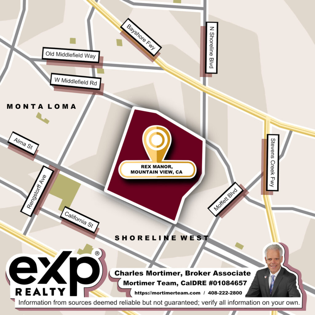 Custom map image of the Homes for Sale in Rex Manor Mountain View CA community guide