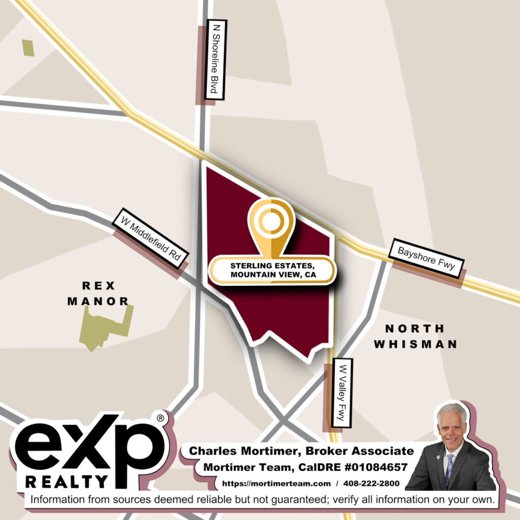 Custom map image of the Homes for Sale in Sterling Estates Mountain View CA community guide