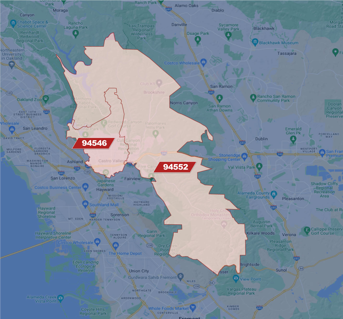 Castro Valley Zip Code Map Charles - Castro Valley CA Zip Code Map